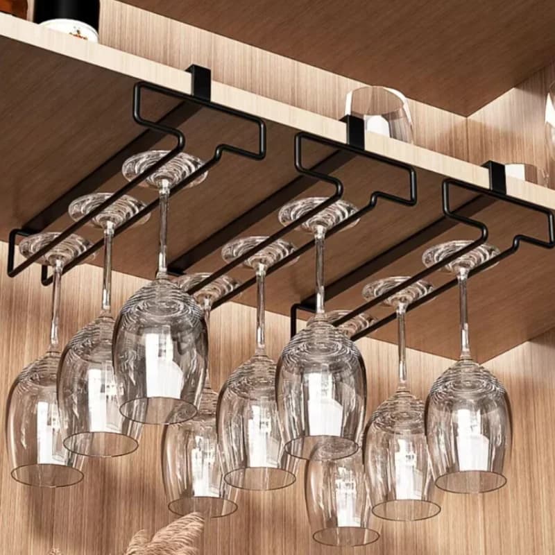Estante colgante para almacenamiento de copas de vino tinto, soporte doméstico para copas de pie alto sin perforar, escurridor invertido