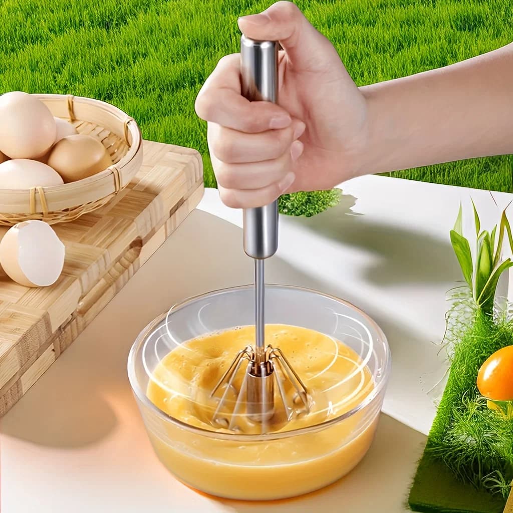 Batidor de huevos de acero inoxidable, mezclador semiautomático duradero para mezclar nata y huevo sin esfuerzo, remover y batir para cocina y repostería