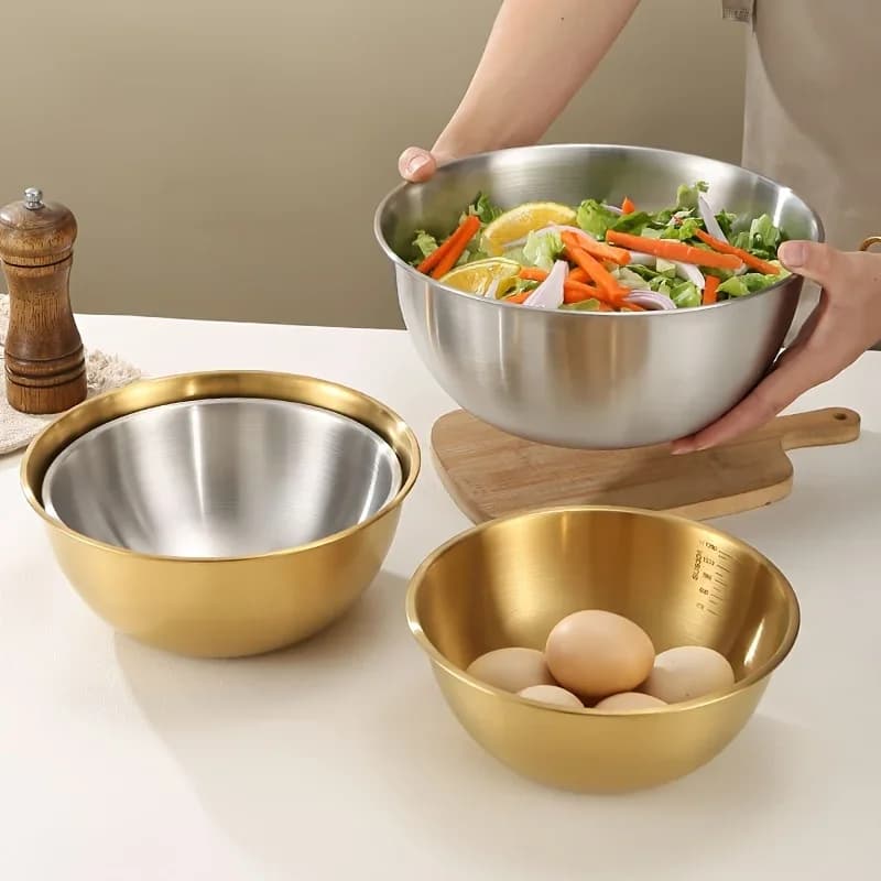 Juego de 3 cuencos de mezcla de acero inoxidable, cuenco grande para ensalada, amasado de masa, accesorios de cocina y artículos para el hogar