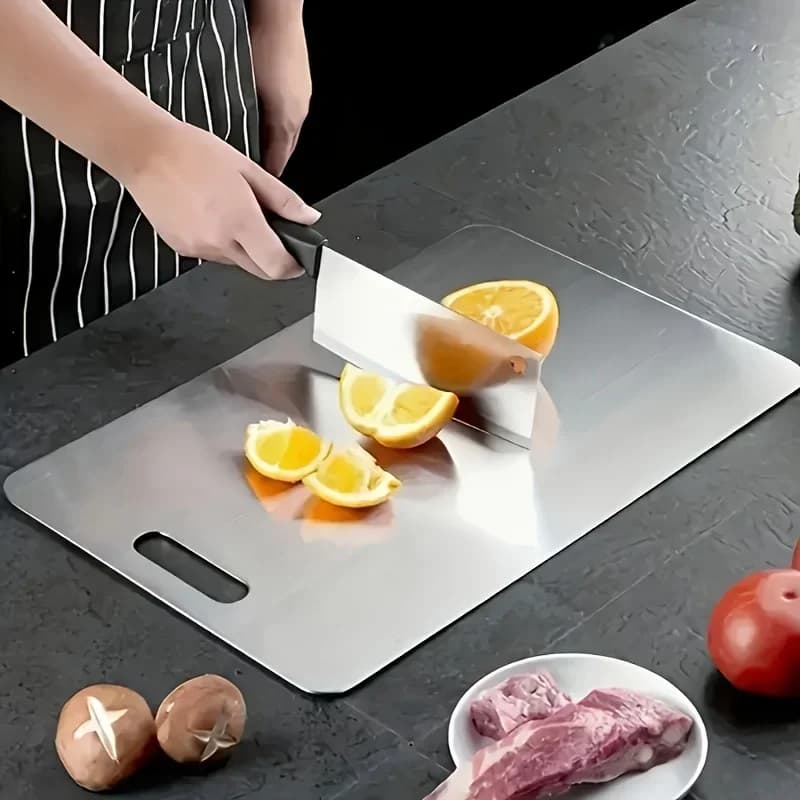 Set de 2 tablas de cortar de acero inoxidable - resistentes, antideslizantes para carne y verduras | Sin BPA y a prueba de óxido