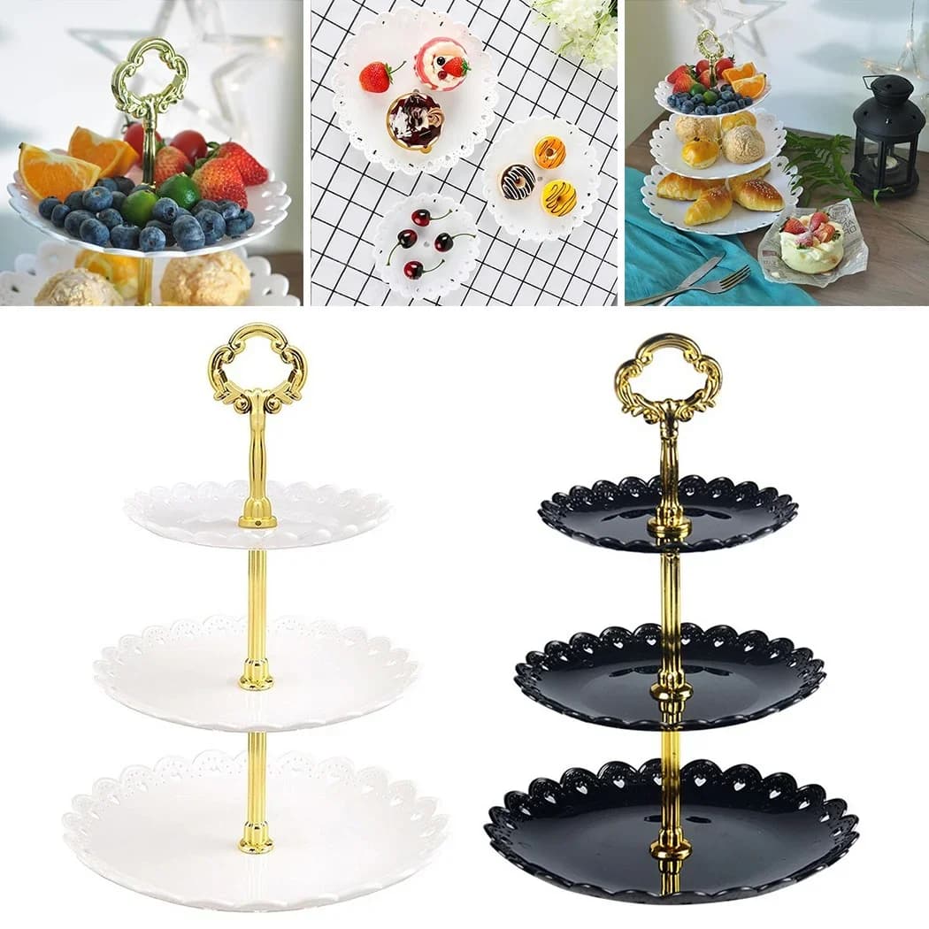 Soporte para tartas de 3 niveles, bandeja para frutas, bandeja de exhibición para fiesta de cumpleaños, postres y boda