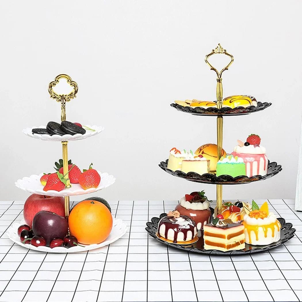 Soporte para tartas de 3 niveles, bandeja para frutas, bandeja de exhibición para fiesta de cumpleaños, postres y boda