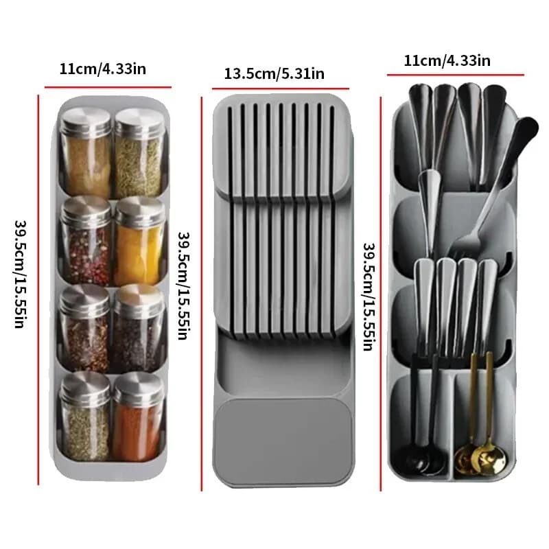 Bandeja de almacenamiento para cubiertos de cajón de cocina, soporte para cuchillos, organizador de utensilios de mesa, recipiente para frascos de especias, bloque y estante para cuchillos