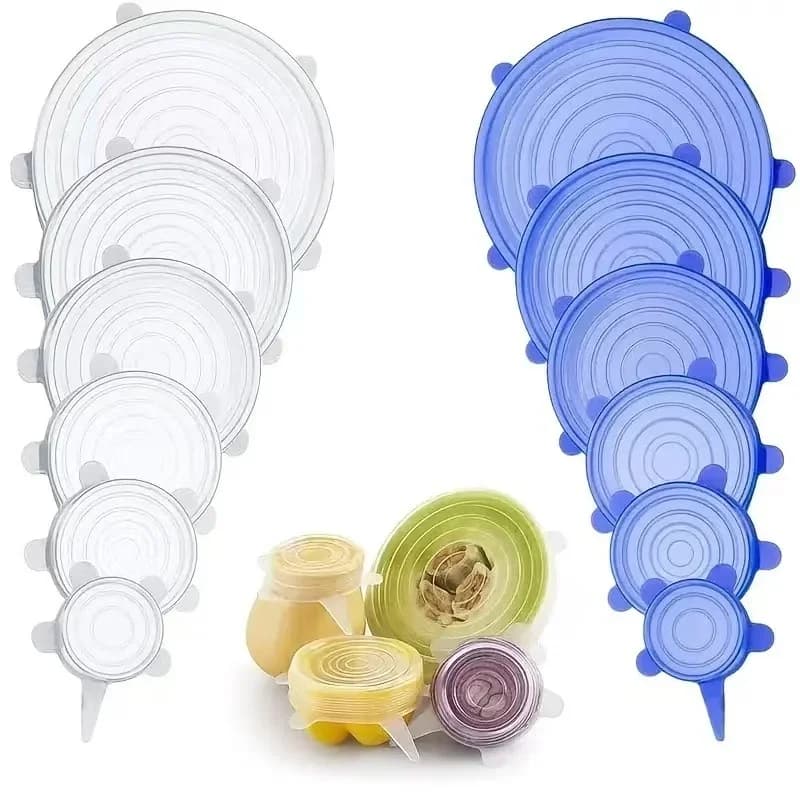 6 piezas de tapas de silicona extensibles, cubiertas para cuencos de alimentos, cubiertas reutilizables para conservar alimentos, tapa retráctil multifuncional para mantener la frescura
