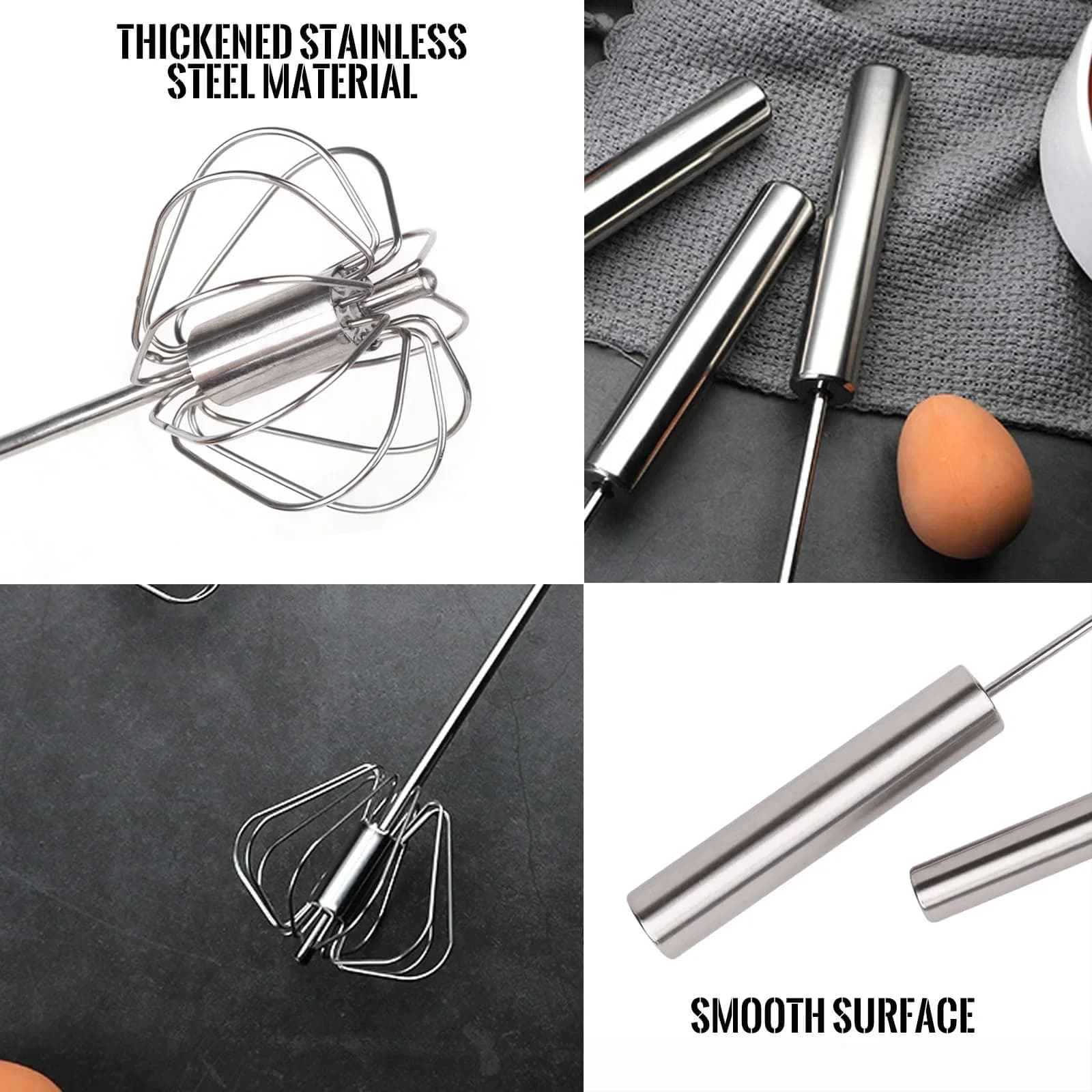 Batidor de huevos de acero inoxidable, duradero, semiautomático, para mezclar, batir y emulsionar huevos y crema sin esfuerzo, para cocina y repostería
