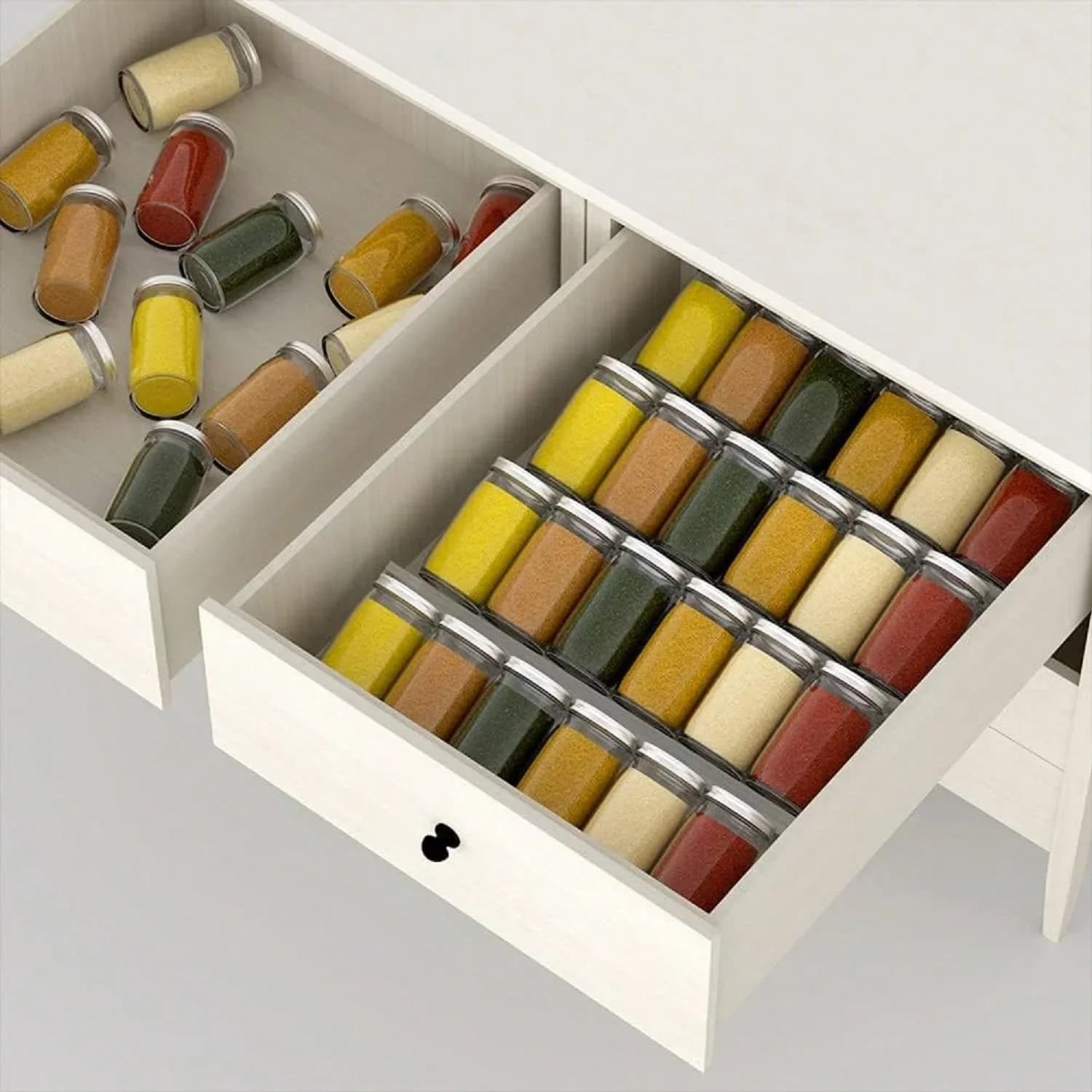 Organizador de cajón para especias de 4/2 niveles, bandeja ajustable de acrílico para tarros, organizador expandible de condimentos para armario y cocina