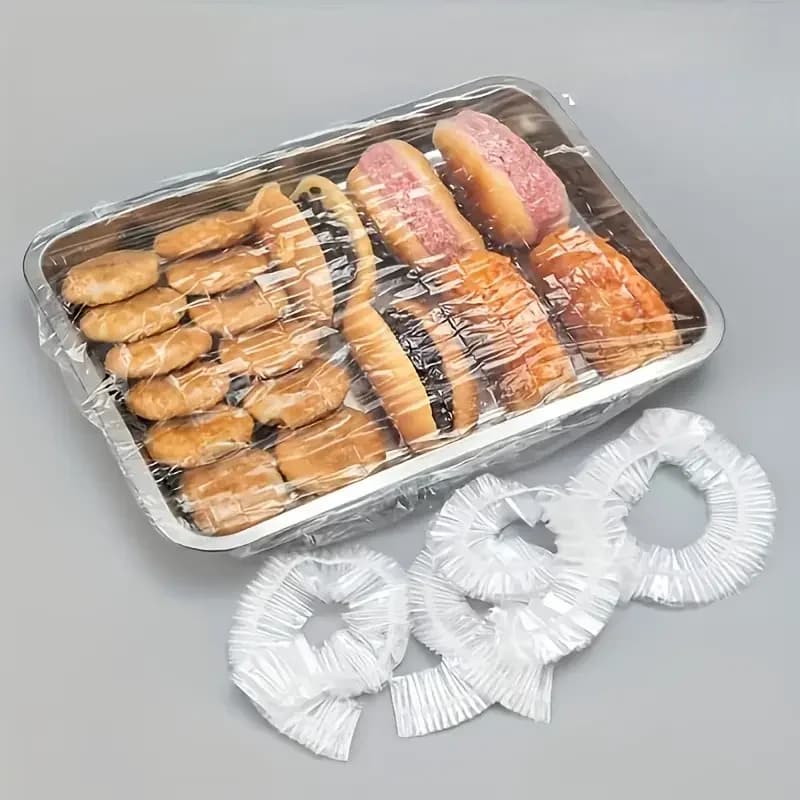 50 fundas reutilizables elásticas de PE para alimentos: tapas de plástico estirables para pan, frutas y snacks | Sello transparente duradero