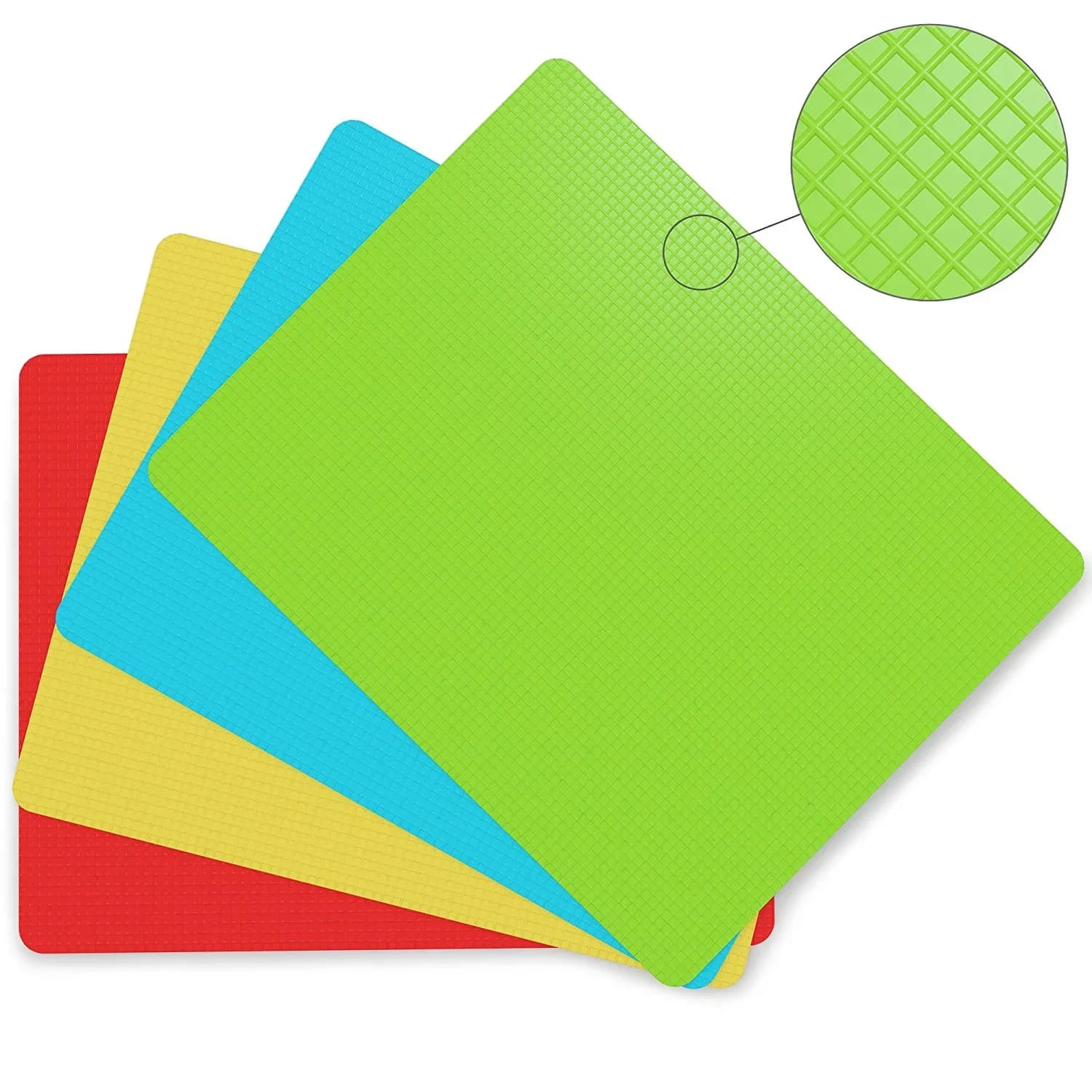 Juego de 4 tablas de cortar de plástico flexible antideslizante con iconos de alimentos, tapetes de corte de cocina