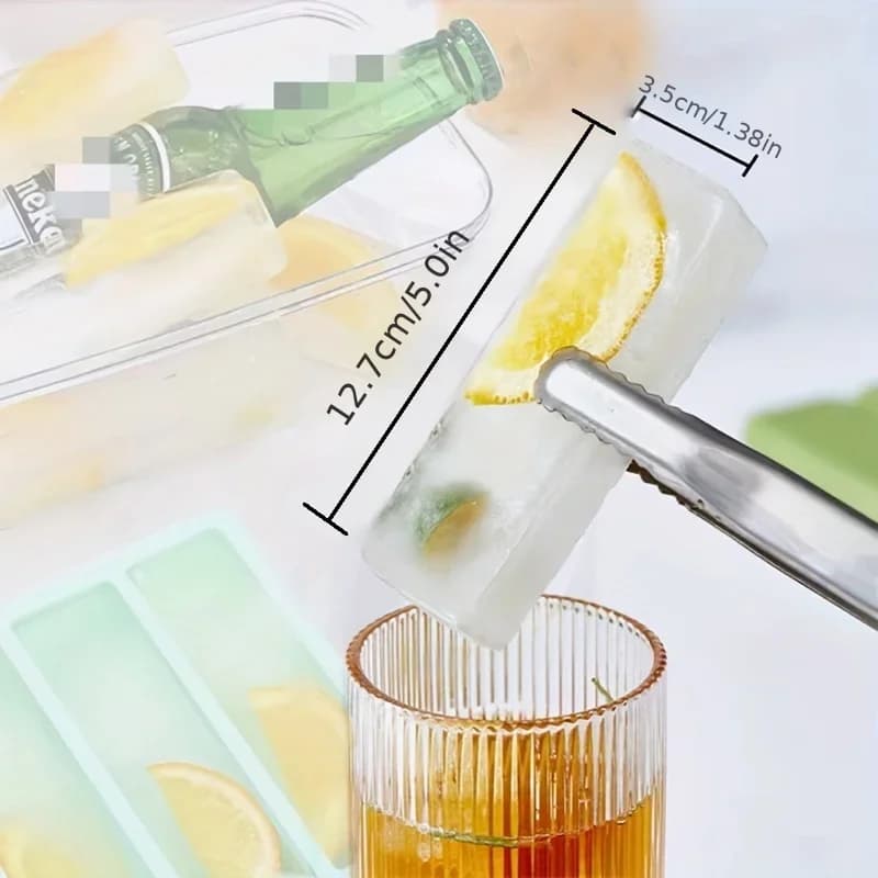 Juego de 1/4 moldes grandes rectangulares para cubitos de hielo con tapa, bandejas apilables para congelador para botellas, bebidas, cubos largos, artículos de cocina