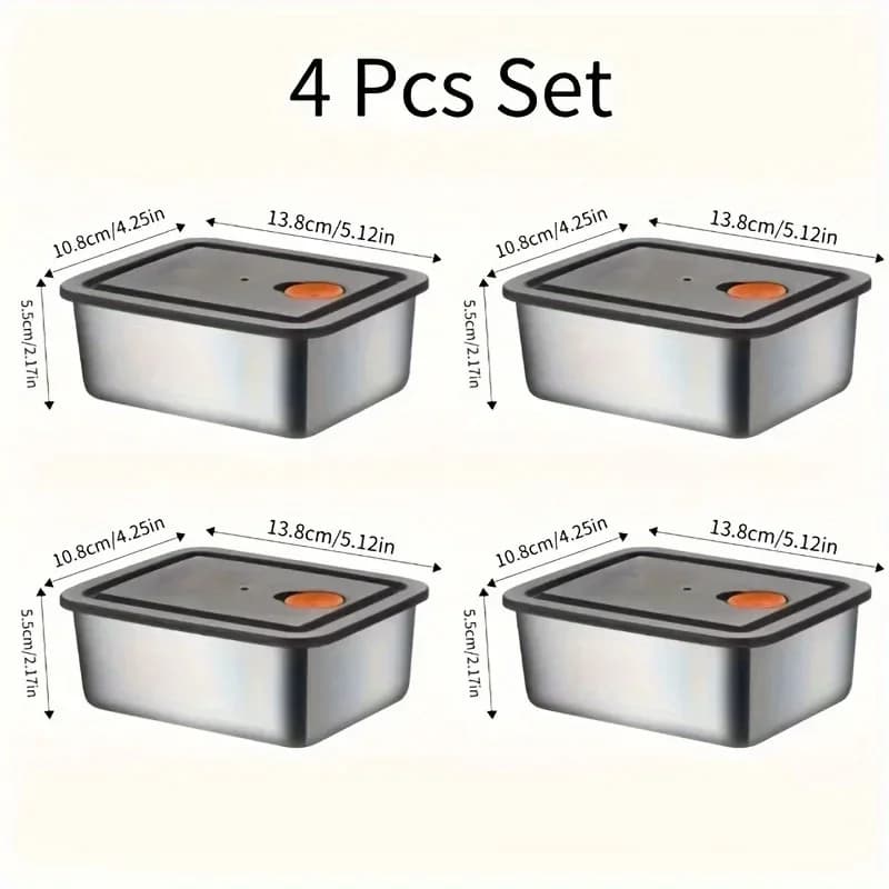Set de 4 recipientes de almacenamiento de alimentos de acero inoxidable - engrosados, herméticos, apilables y sin BPA para organizar nevera/congelador/despensa