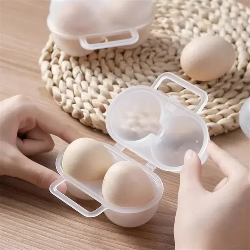 1 unidad, caja portátil para huevos de 2 compartimentos para exteriores, bandeja de plástico para huevos, caja para almacenar huevos en el frigorífico, absorbente de golpes y anti-caída