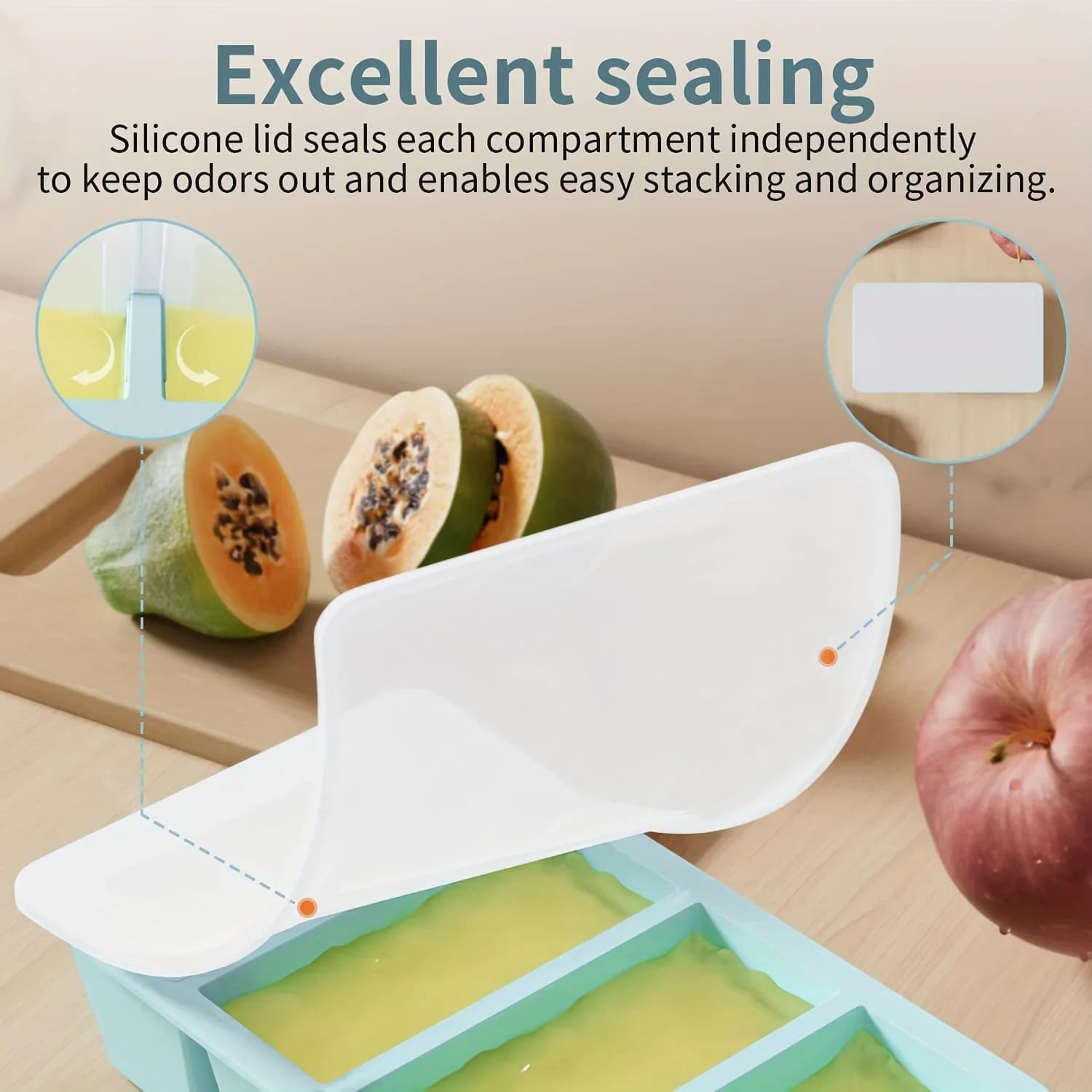 Juego de 1/4 moldes grandes rectangulares para cubitos de hielo con tapa, bandejas apilables para congelador para botellas, bebidas, cubos largos, artículos de cocina