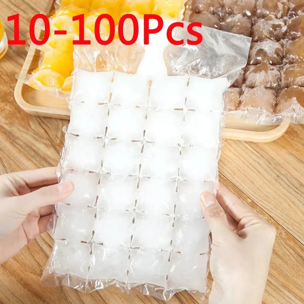 Paquete de 10 a 100 piezas de bolsa de hielo desechable, molde de cubitos de hielo en rejilla para barra, bolsa de bandeja de hielo con cierre automático, bolsa/caja de cubitos de hielo comestibles congelados
