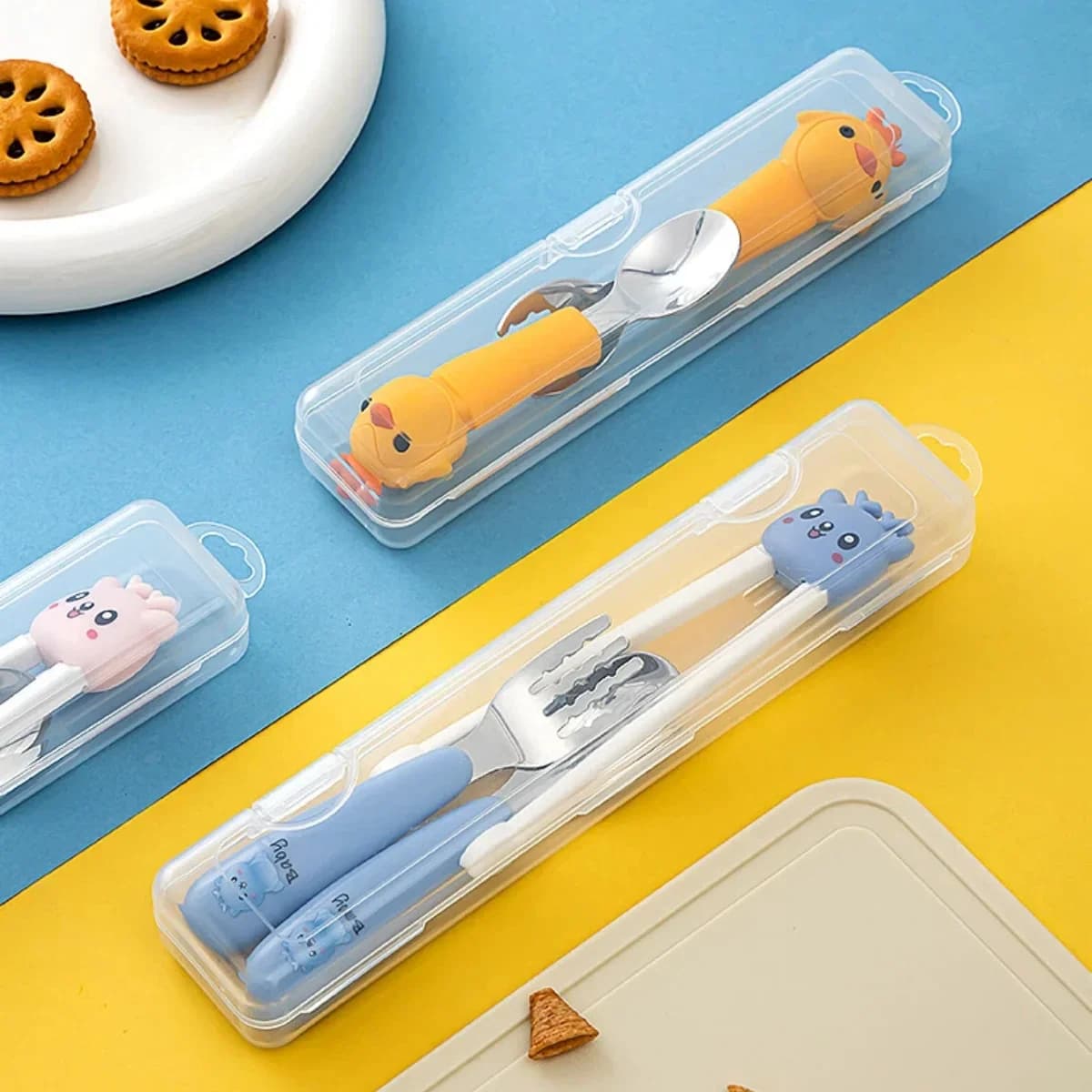 Caja portátil transparente para cubiertos Caja de almacenamiento para cubiertos de viaje con tapa abatible a prueba de polvo para palillos, tenedores y cucharas