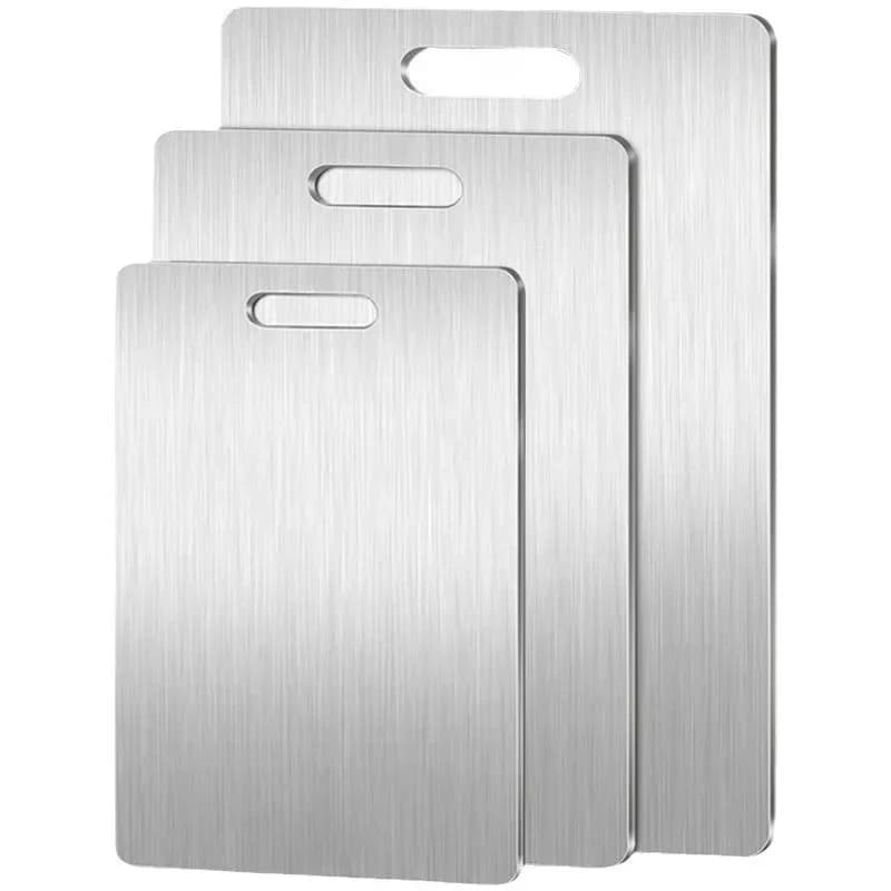 Tabla de cortar de acero inoxidable de 3 piezas: tabla de picar de doble cara y gran resistencia para carne, verduras, amasado de masa y preparación de cocina