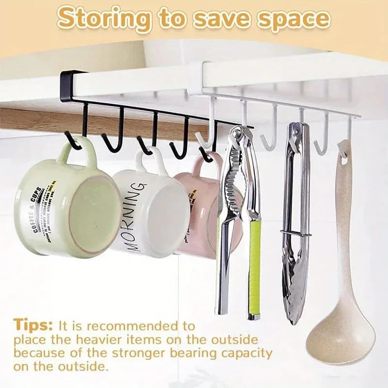 1 pieza de estante de cocina organizador colgante para ropa, soporte para tazas, soporte para vasos y tazas, rack de almacenamiento con 6 ganchos